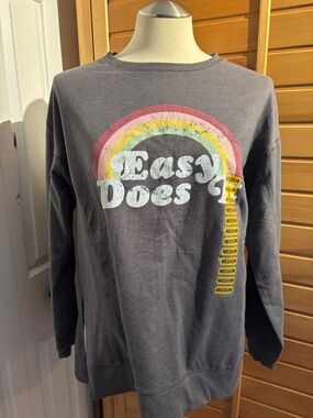 BNWT by Wildfox Gray Long Sleeve 'Easy Does It' Rainbow Tee